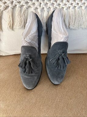 Stuart Weitzman Gray Suede Tassel Loafers